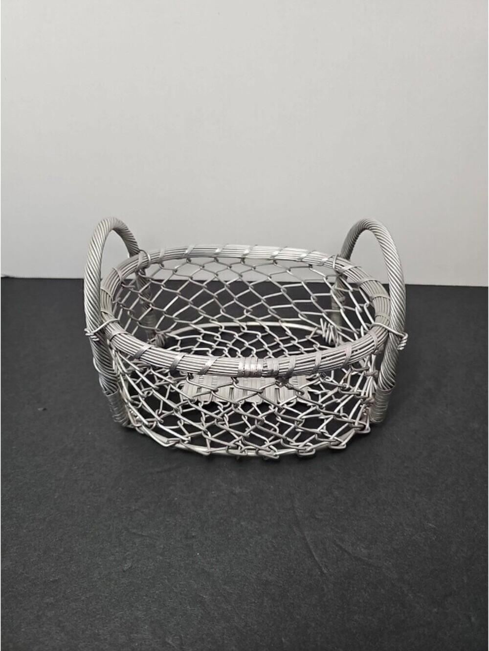 IHI Woven Wire Mesh Basket with Handles Silver Made in India